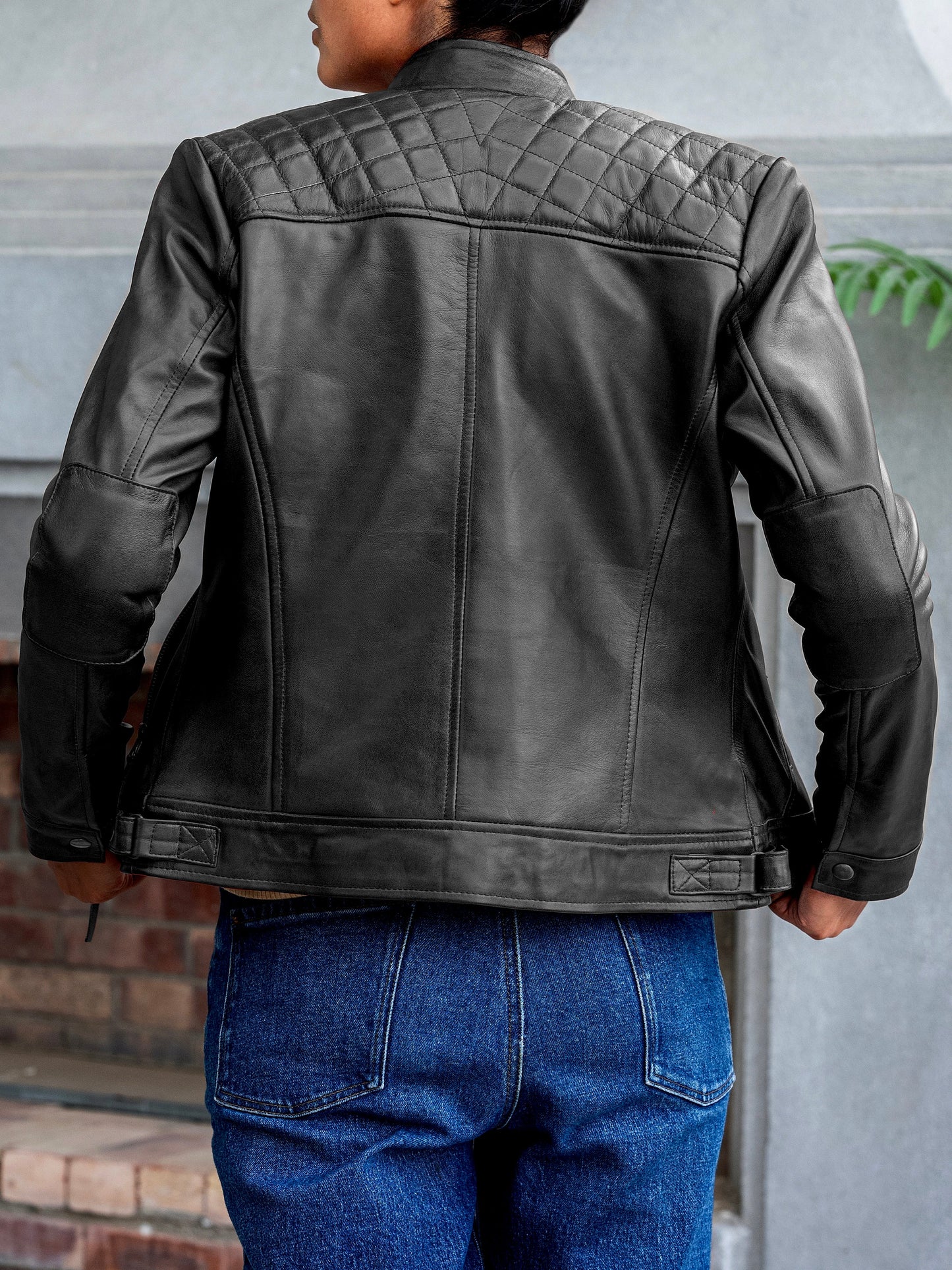 Women’s Quilted Lambskin Leather Jacket Cafe Racer Style