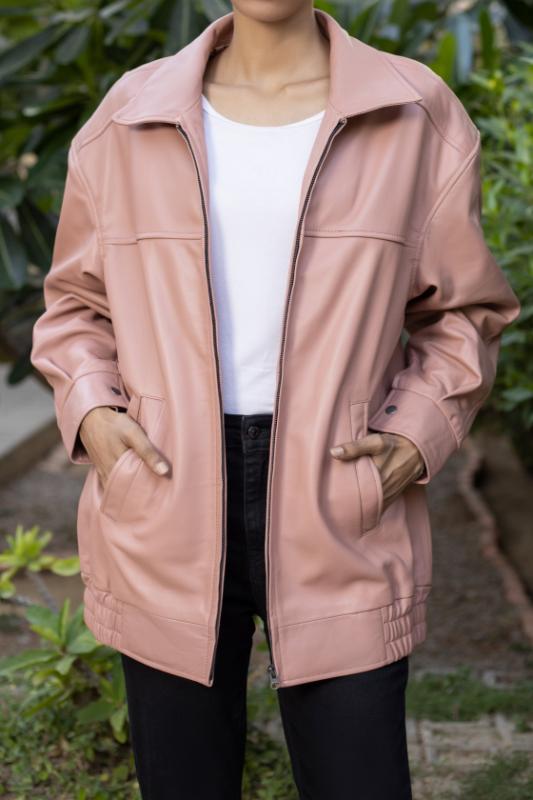Womens Oversized Pink Leather Jacket
