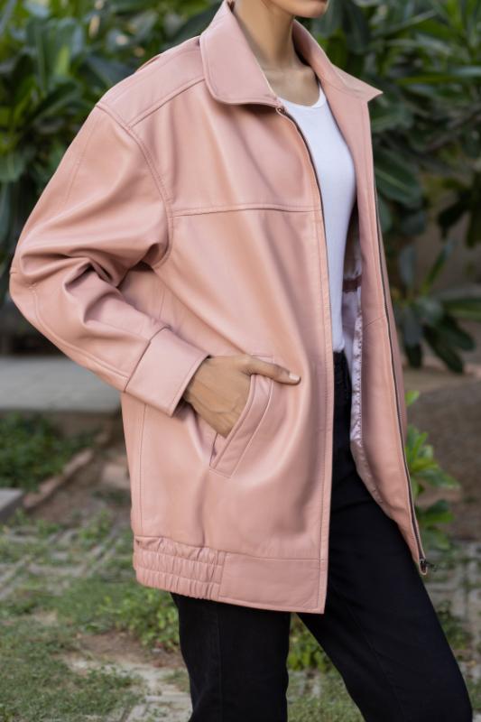 Womens Oversized Pink Leather Jacket