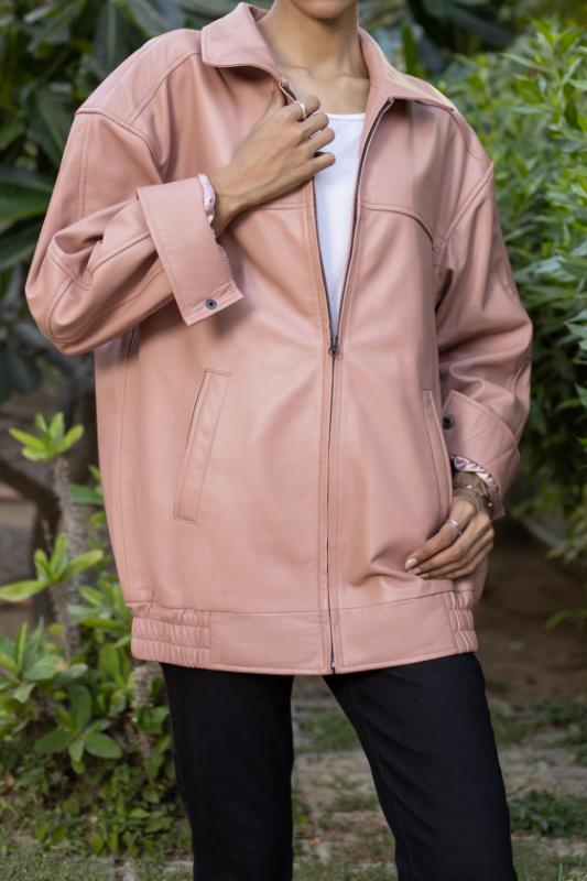 Womens Oversized Pink Leather Jacket