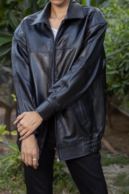 Womens Oversized Black Leather Jacket