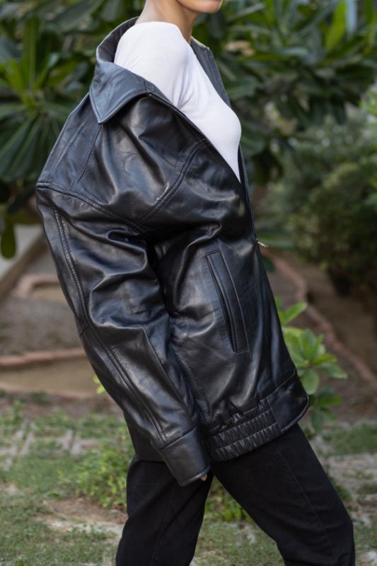 Womens Oversized Black Leather Jacket