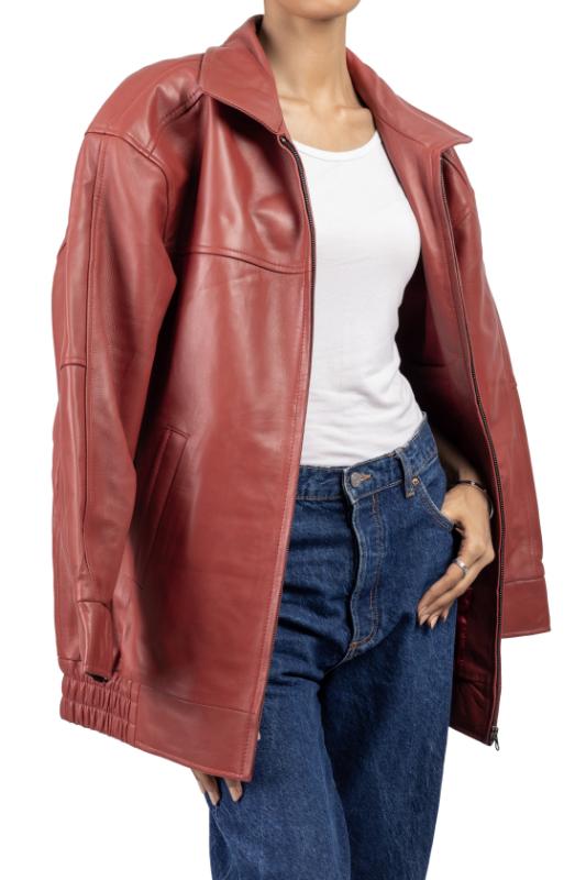 Womens Oversized Red Leather Jacket