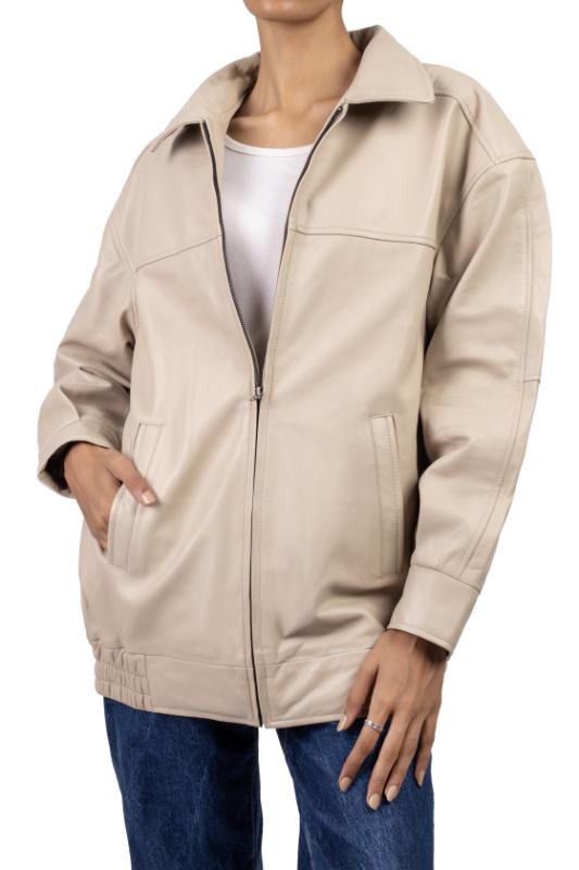 Womens Oversized Ash White Leather Jacket