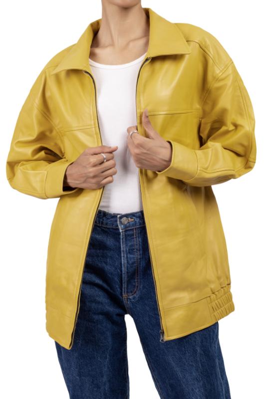 Womens Oversized Yellow Leather Jacket