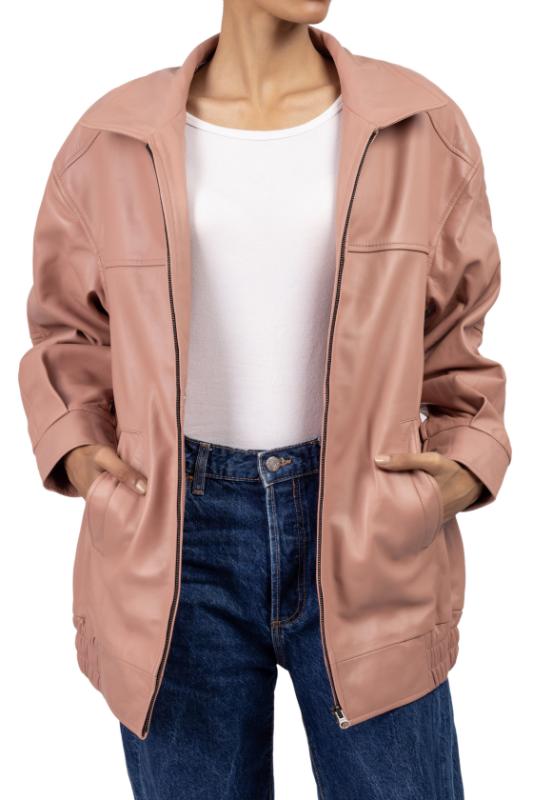 Womens Oversized Pink Leather Jacket