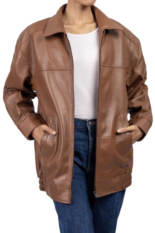 Womens Oversized Cognac Leather Jacket