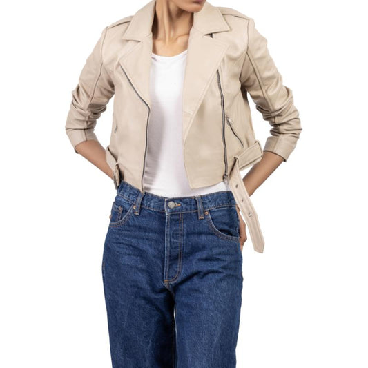 Womens Ash White Cropped Leather Jacket