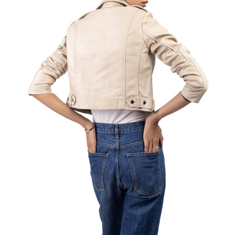 Womens Ash White Cropped Leather Jacket