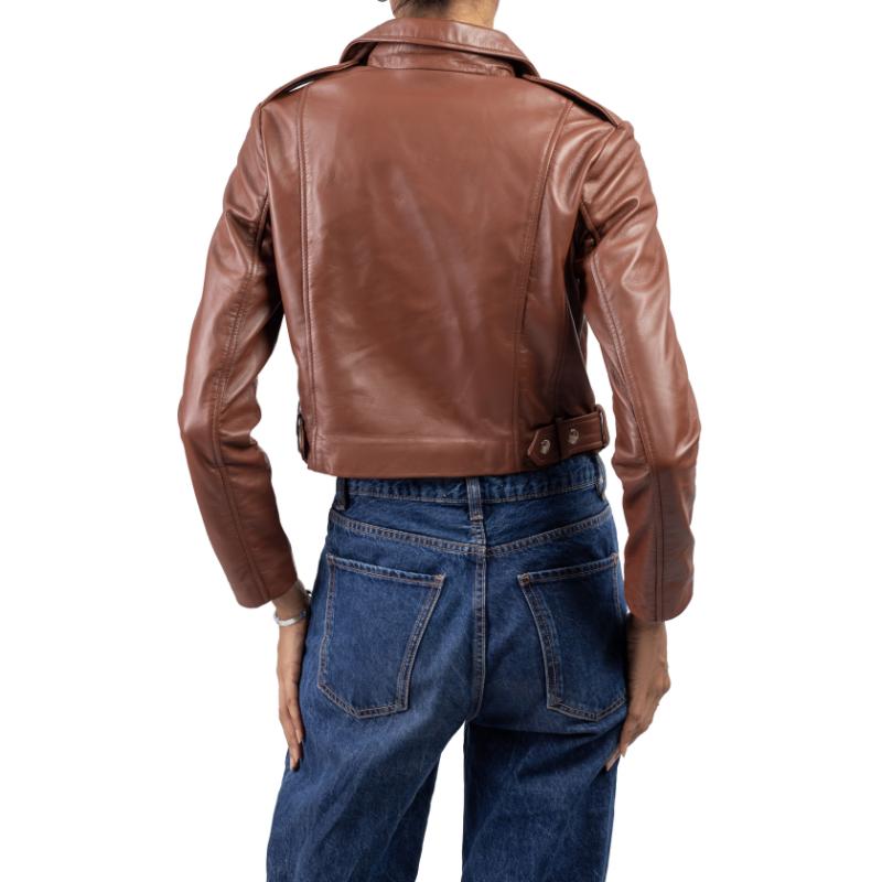 Womens Cognac Cropped Leather Jacket