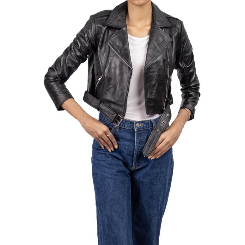 Womens Black Cropped Leather Jacket