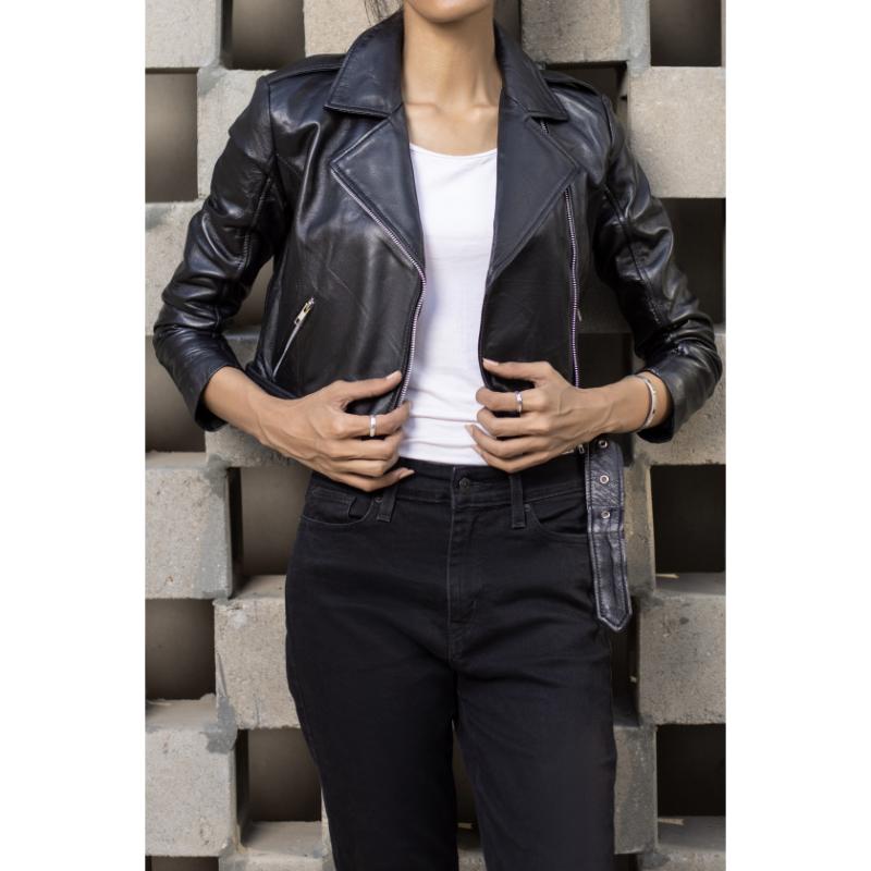 Womens Black Cropped Leather Jacket