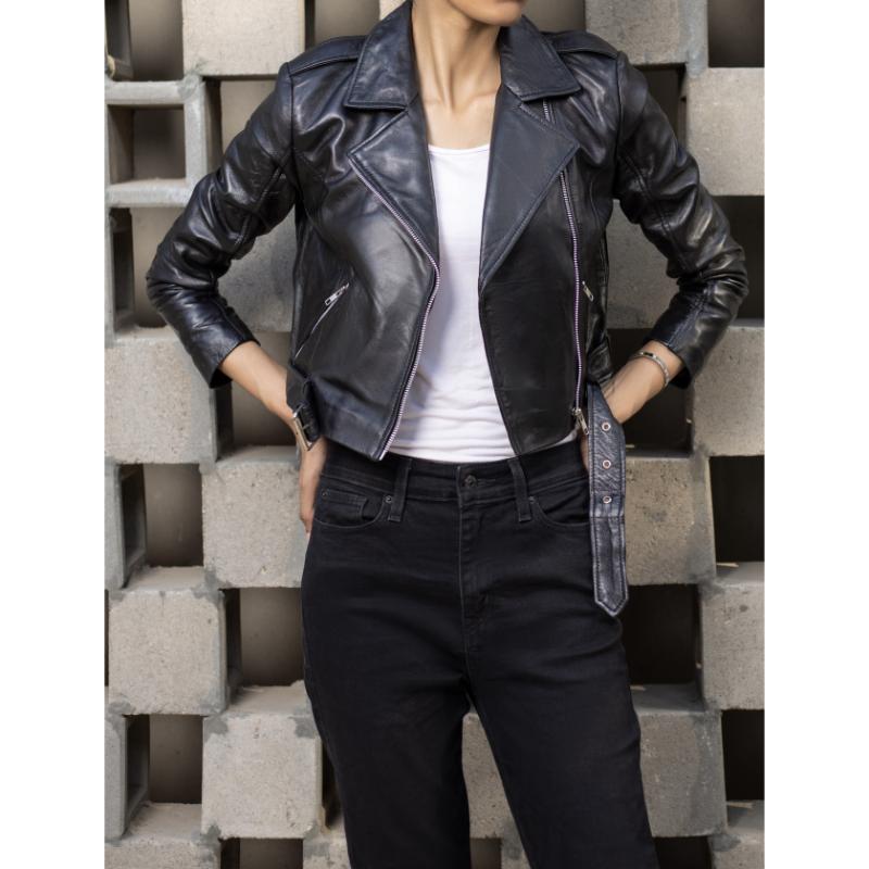 Womens Black Cropped Leather Jacket