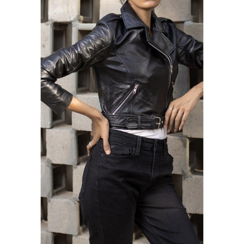 Womens Black Cropped Leather Jacket