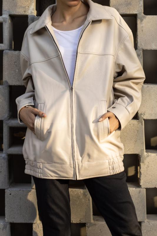 Womens Oversized Ash White Leather Jacket