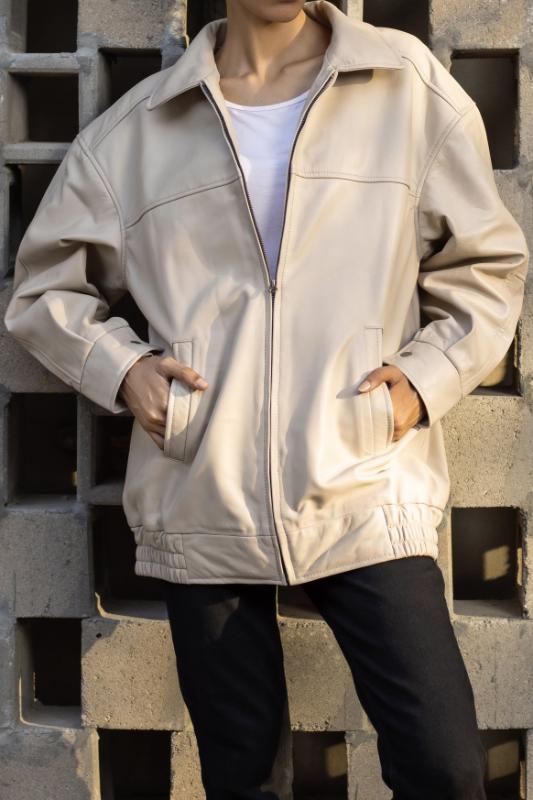 Womens Oversized Ash White Leather Jacket