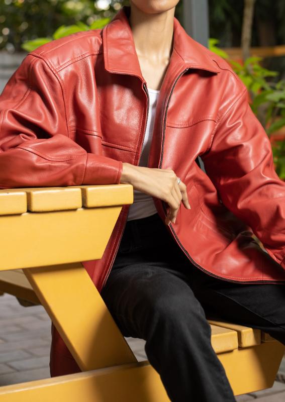 Womens Oversized Red Leather Jacket