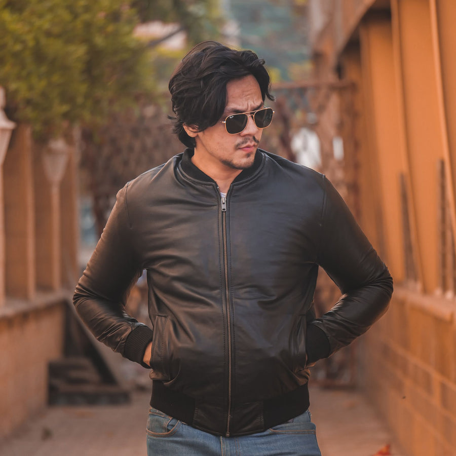 Bomber Style Mens Leather Jacket