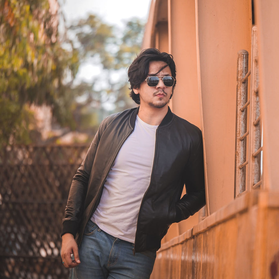 Bomber Style Mens Leather Jacket