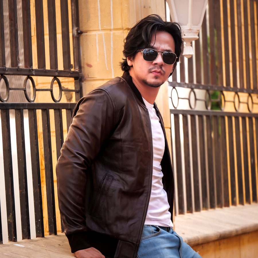 Bomber Style Mens Leather Jacket