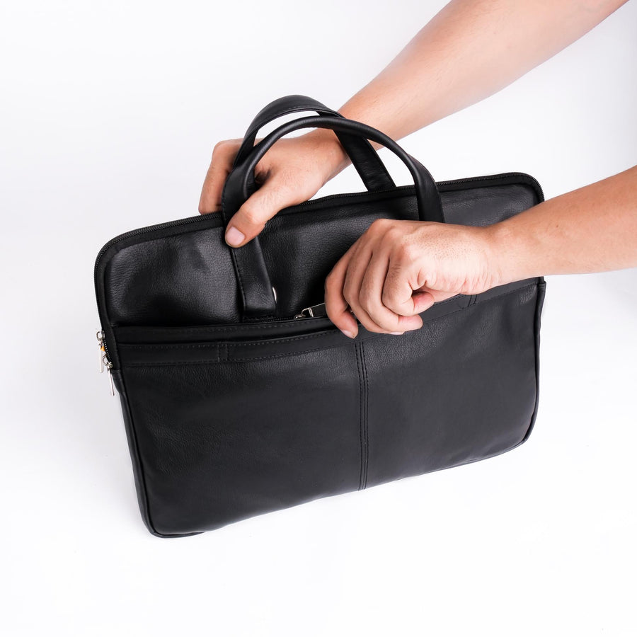 The Founder Ultra Slim Leather Laptop Bag-Black