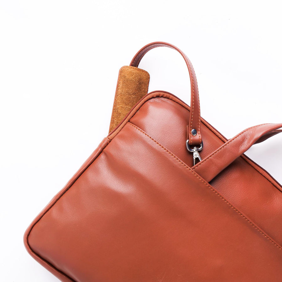 The Founder Ultra Slim Leather Laptop Bag-Tan Brown