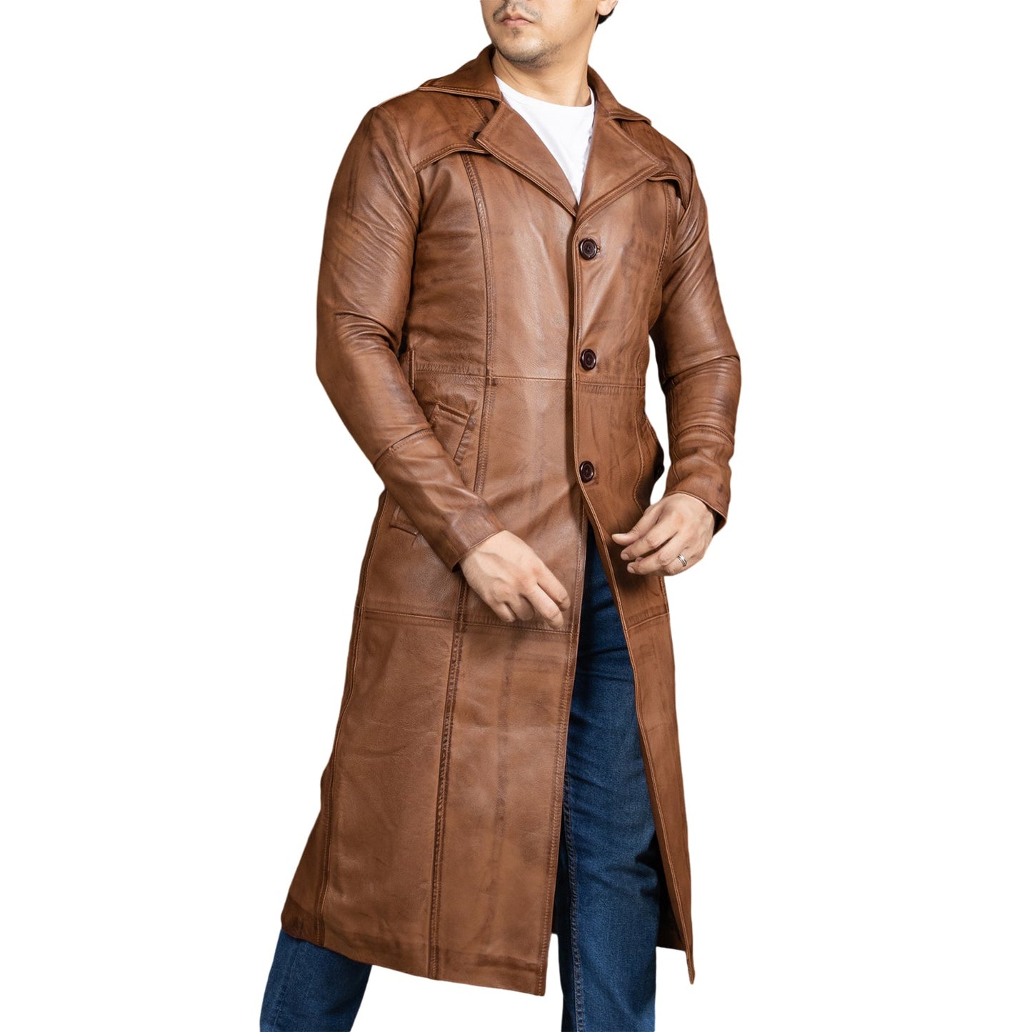 Jild Vintage Classic Leather Trench Coat Men