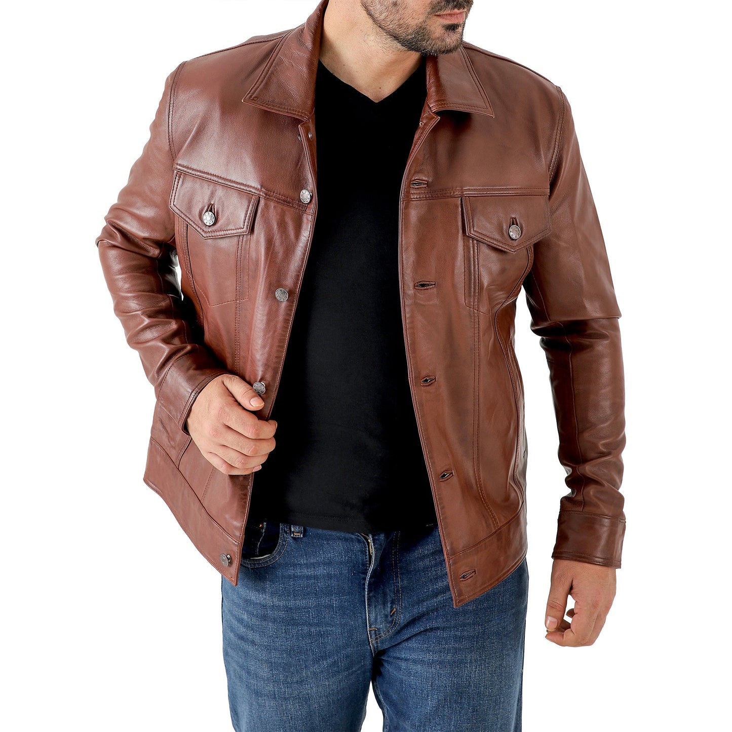 Men’s Leather Trucker Jacket