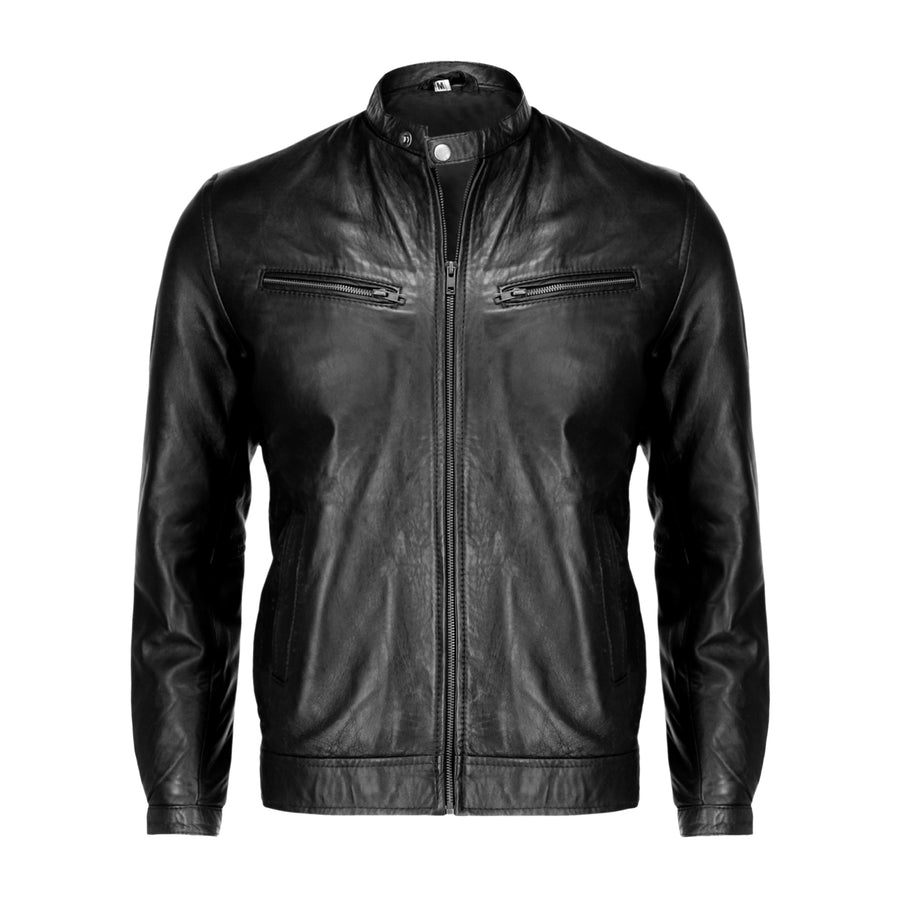 Mens Pure Sheep Leather Zipper Front Pockets Jacket
