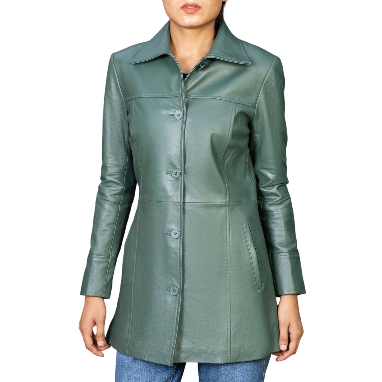 Fashionable women’s mid-length real leather coat  