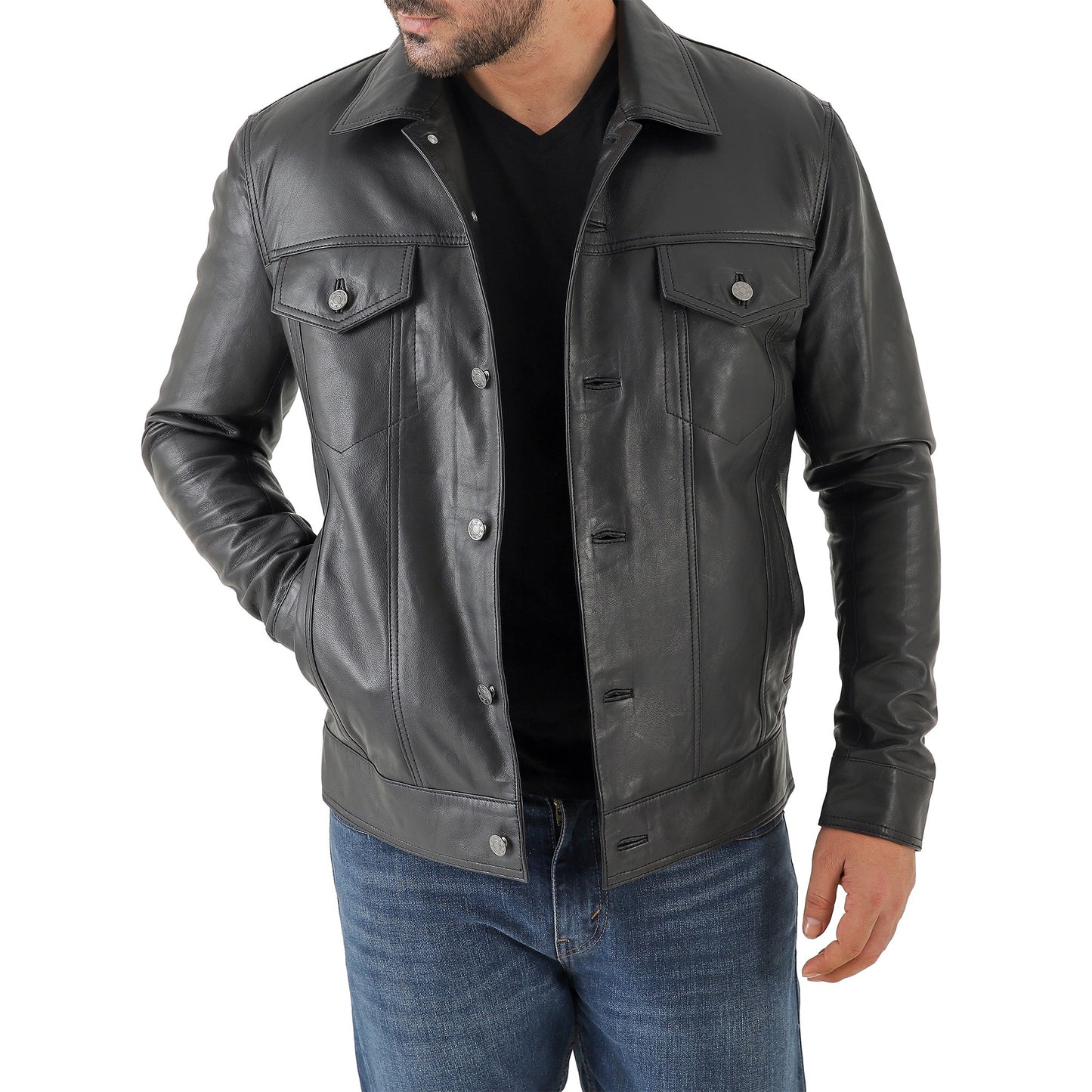 Men’s Leather Trucker Jacket