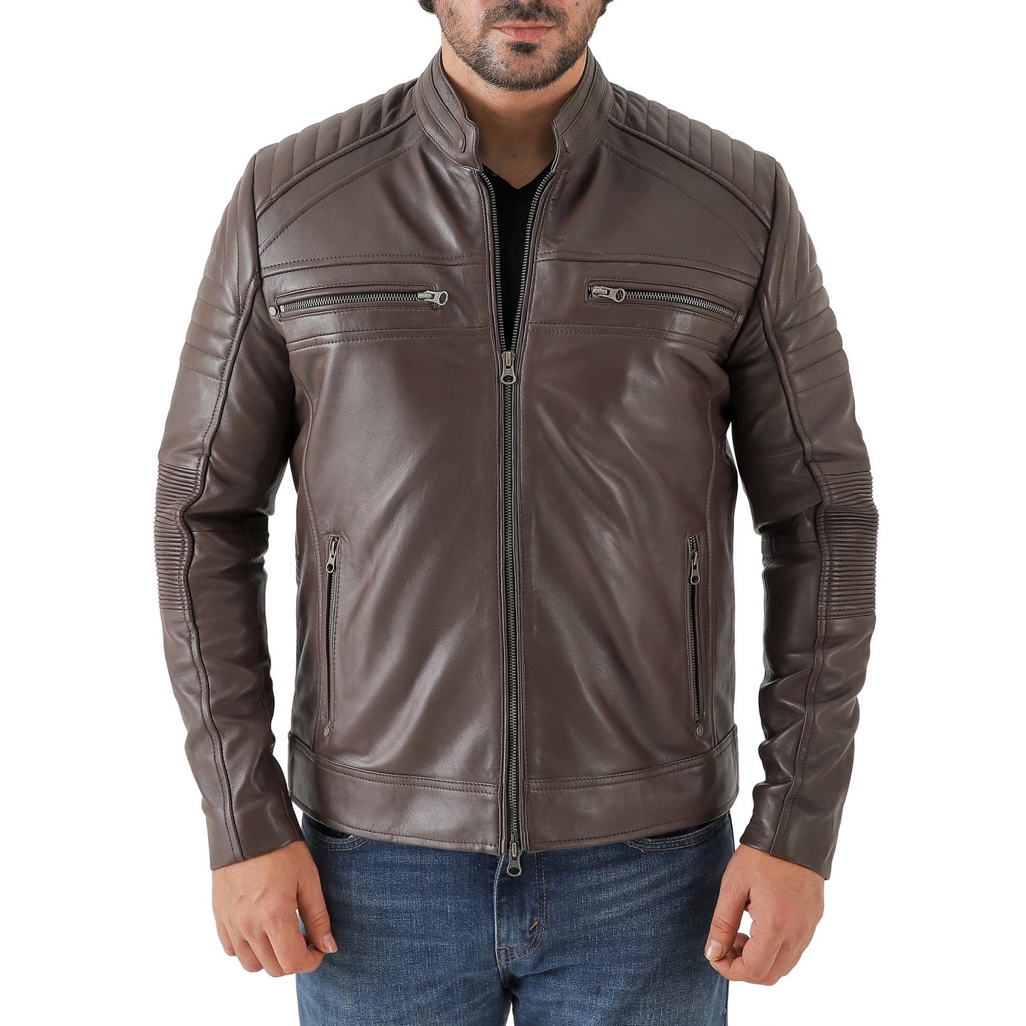 Jild Men's Cafe Racer Biker Leather Jacket