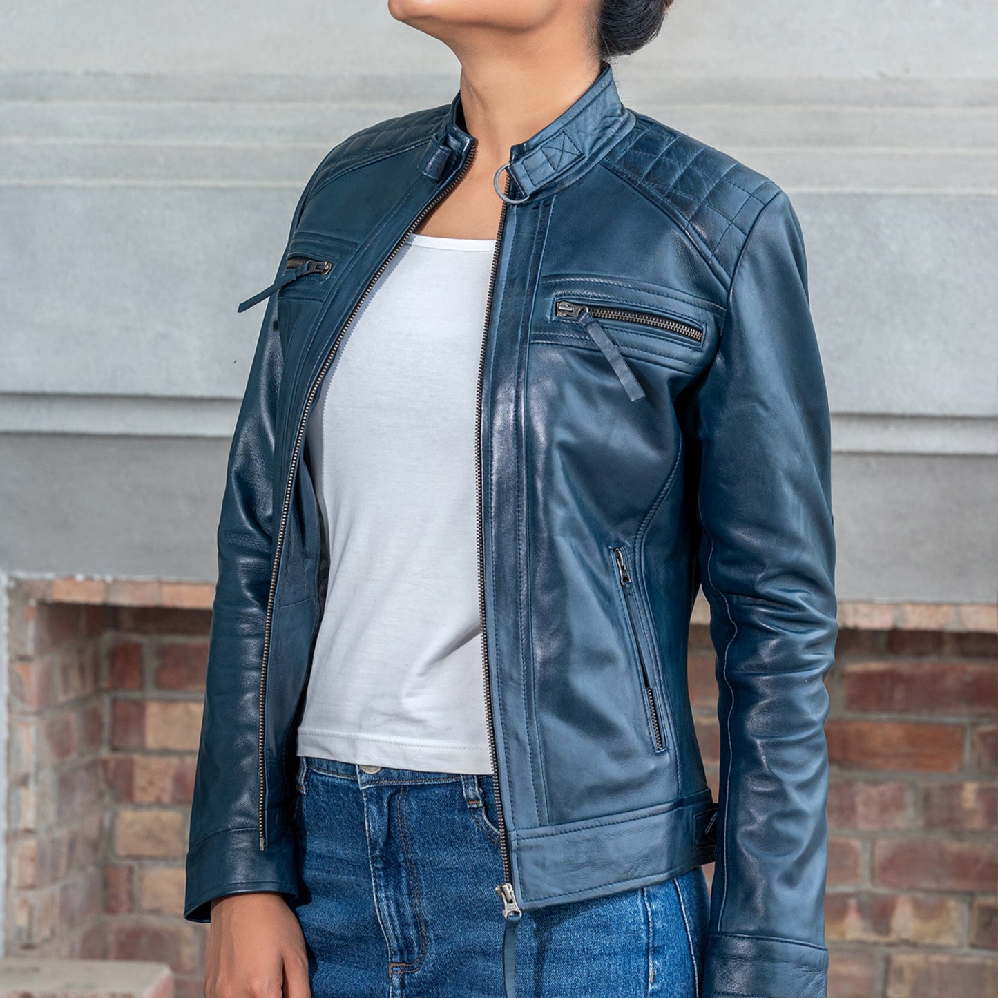 Women’s Quilted Lambskin Leather Jacket  Cafe Racer Style