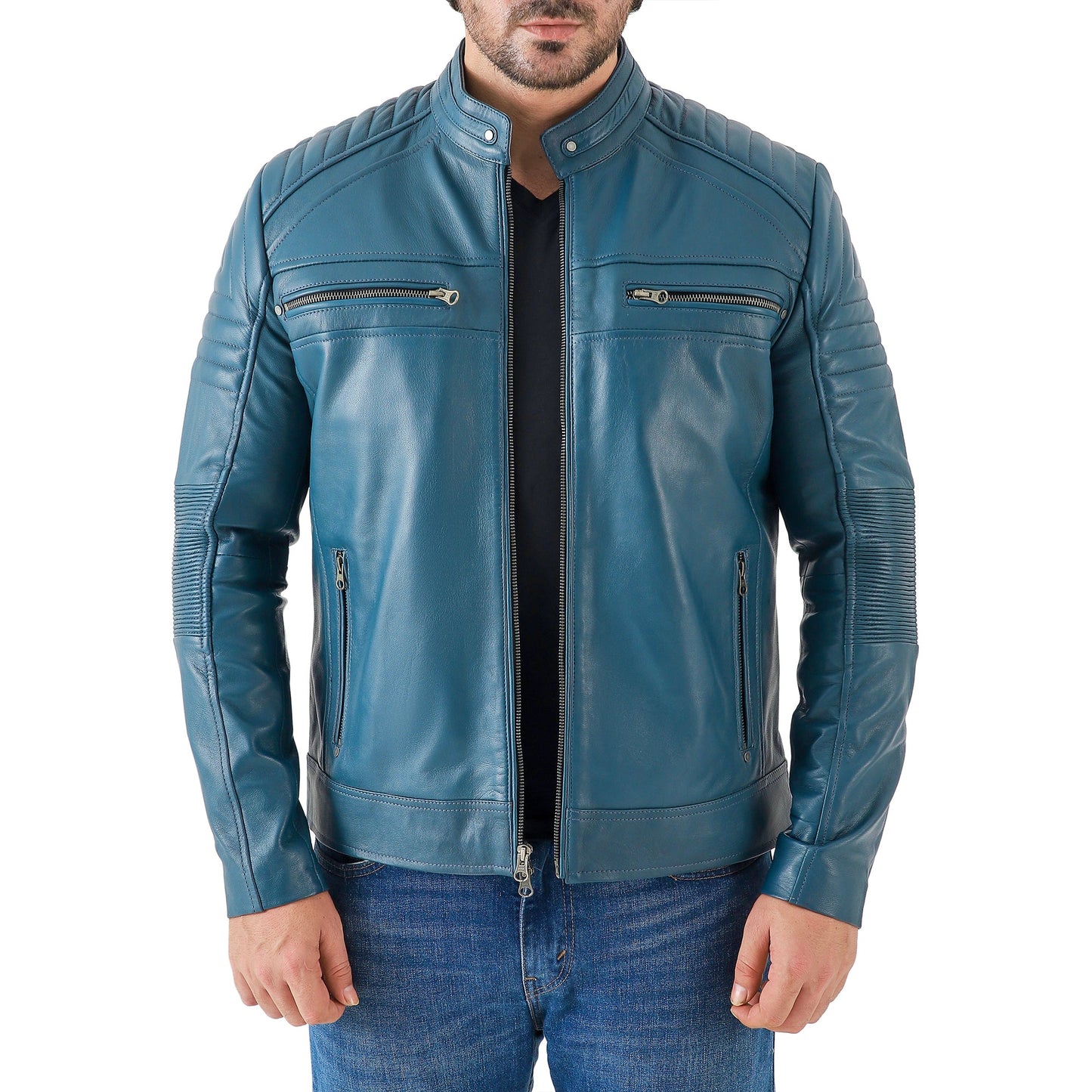 Jild Men's Cafe Racer Biker Leather Jacket