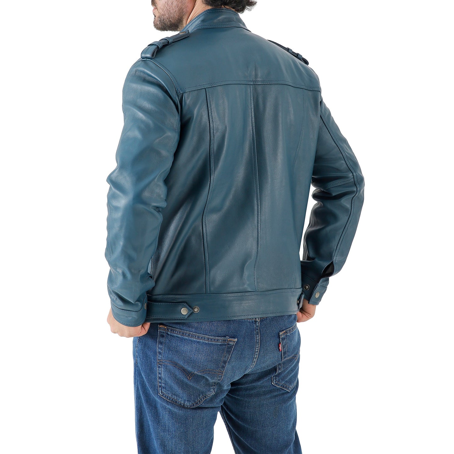 Men’s Waxed Leather Biker Jacket – Vintage Style with Shoulder Epaulettes