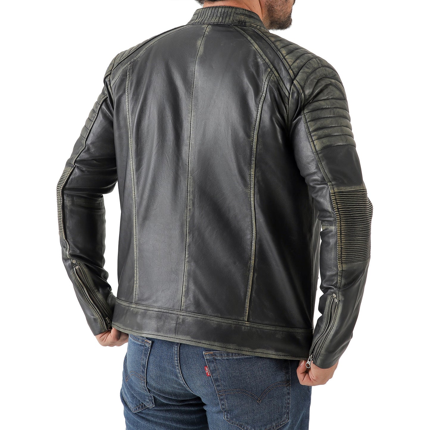 Jild Men's Cafe Racer Biker Leather Jacket