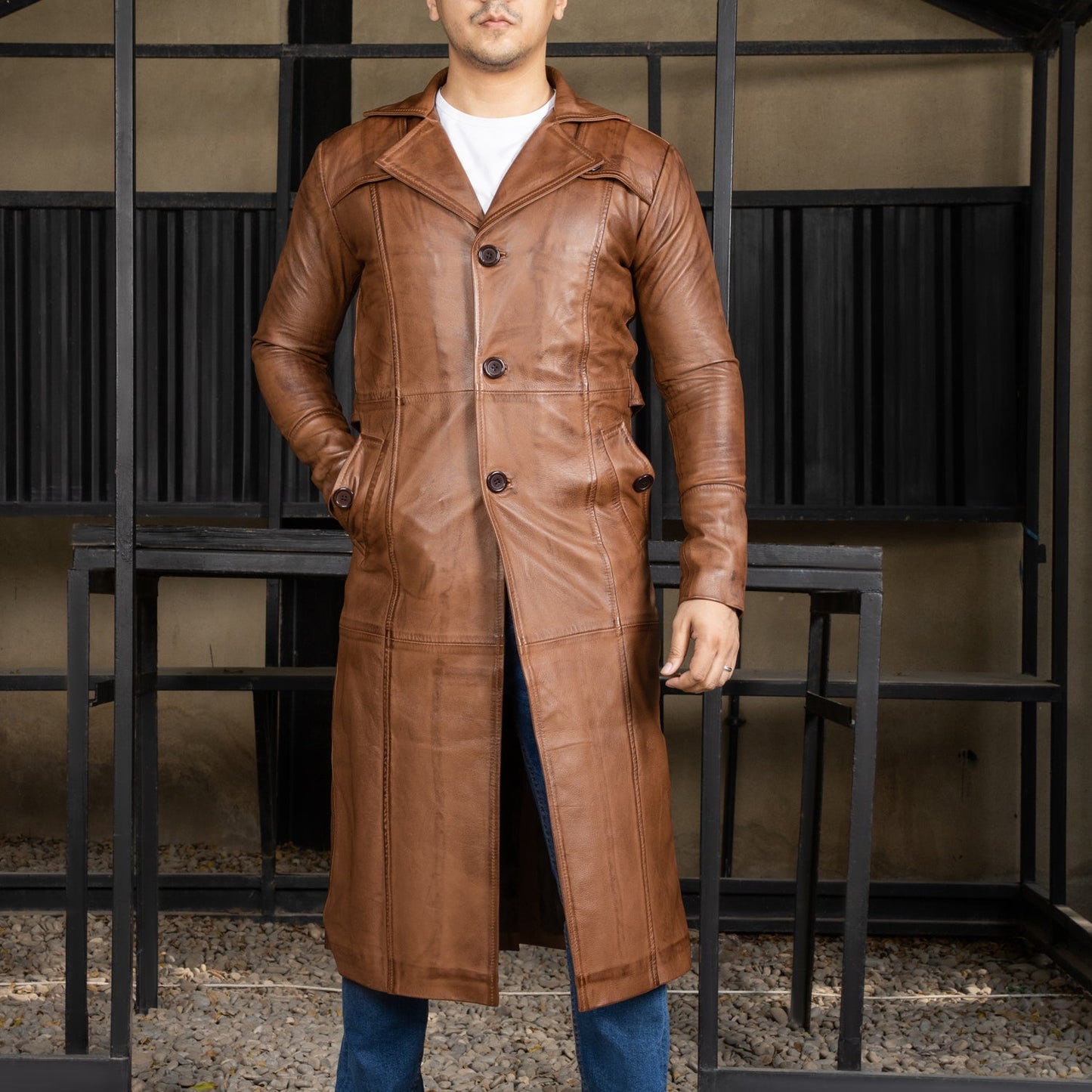 Jild Vintage Classic Leather Trench Coat Men