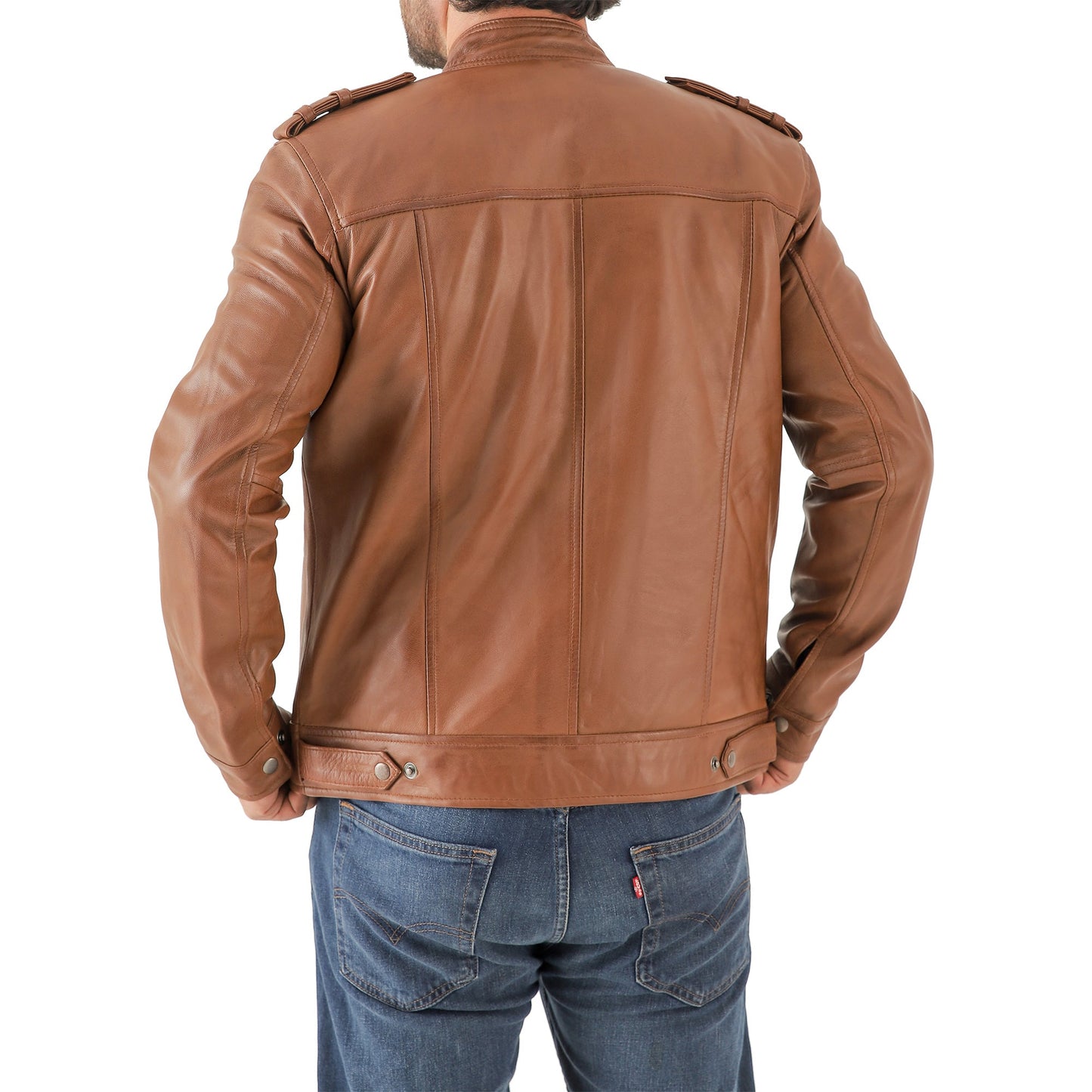 Men’s Waxed Leather Biker Jacket – Vintage Style with Shoulder Epaulettes