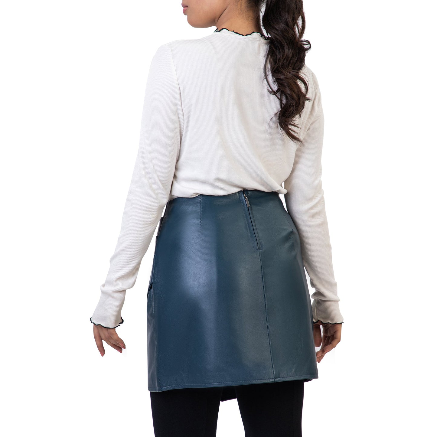 Pleated Ruched Wrap High Waisted Womens Real Leather Skirt