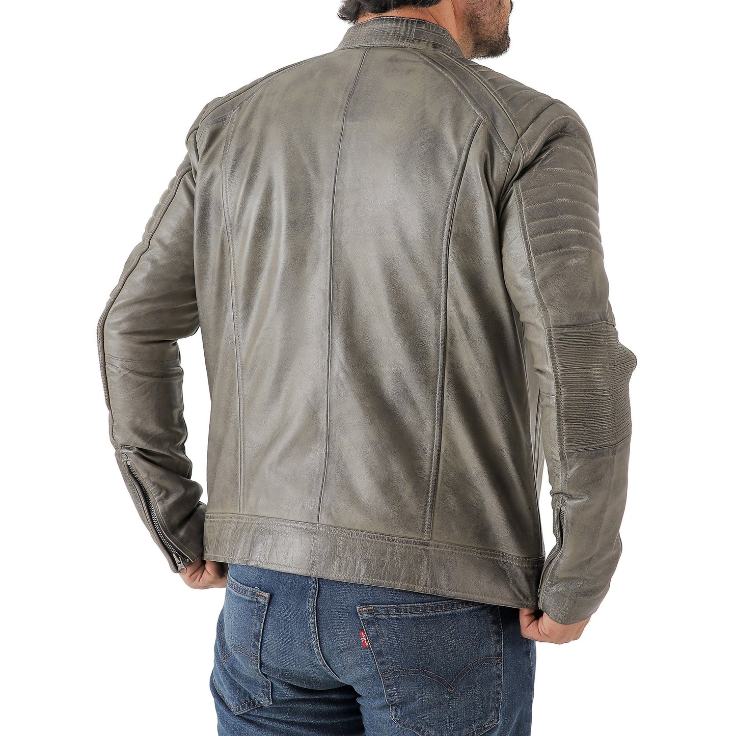 Jild Men's Cafe Racer Biker Leather Jacket