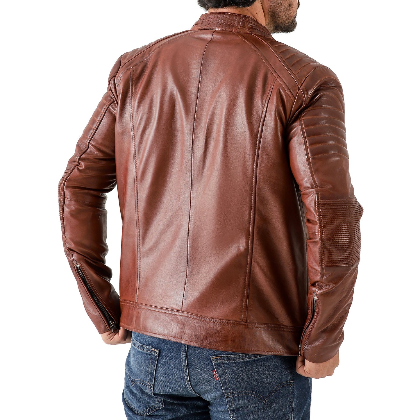 Jild Men's Cafe Racer Biker Leather Jacket