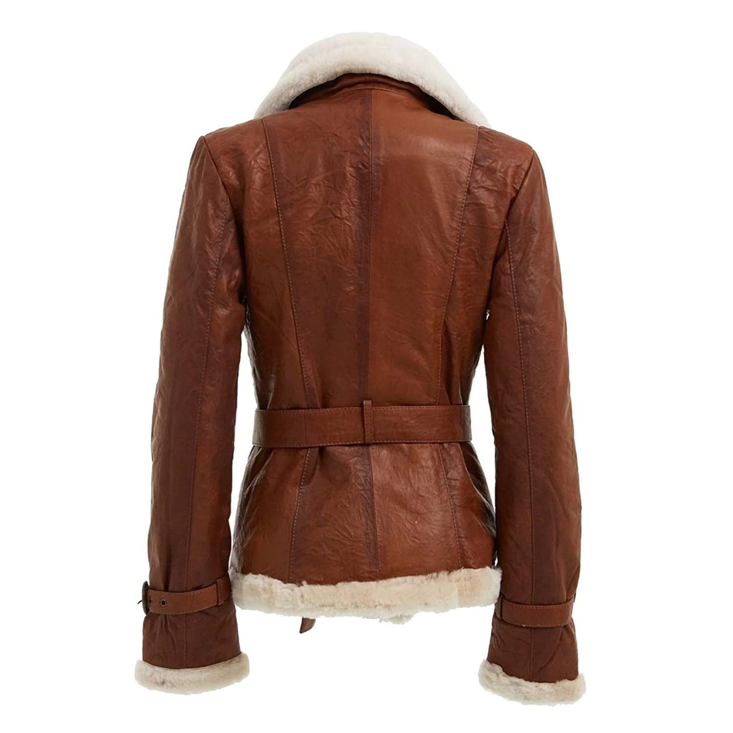 Women’s Tan Double Breasted Real Shearling Leather Jacket