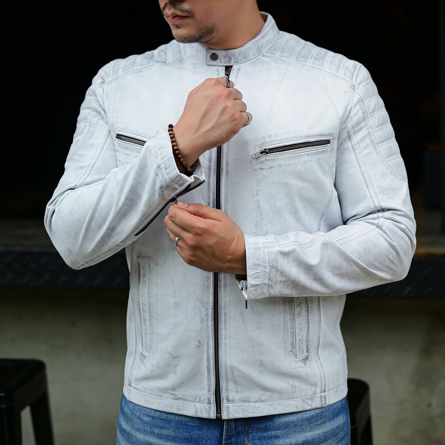 Jild Biker Style Cafe Racer Vintage Look Motorcycle Jacket