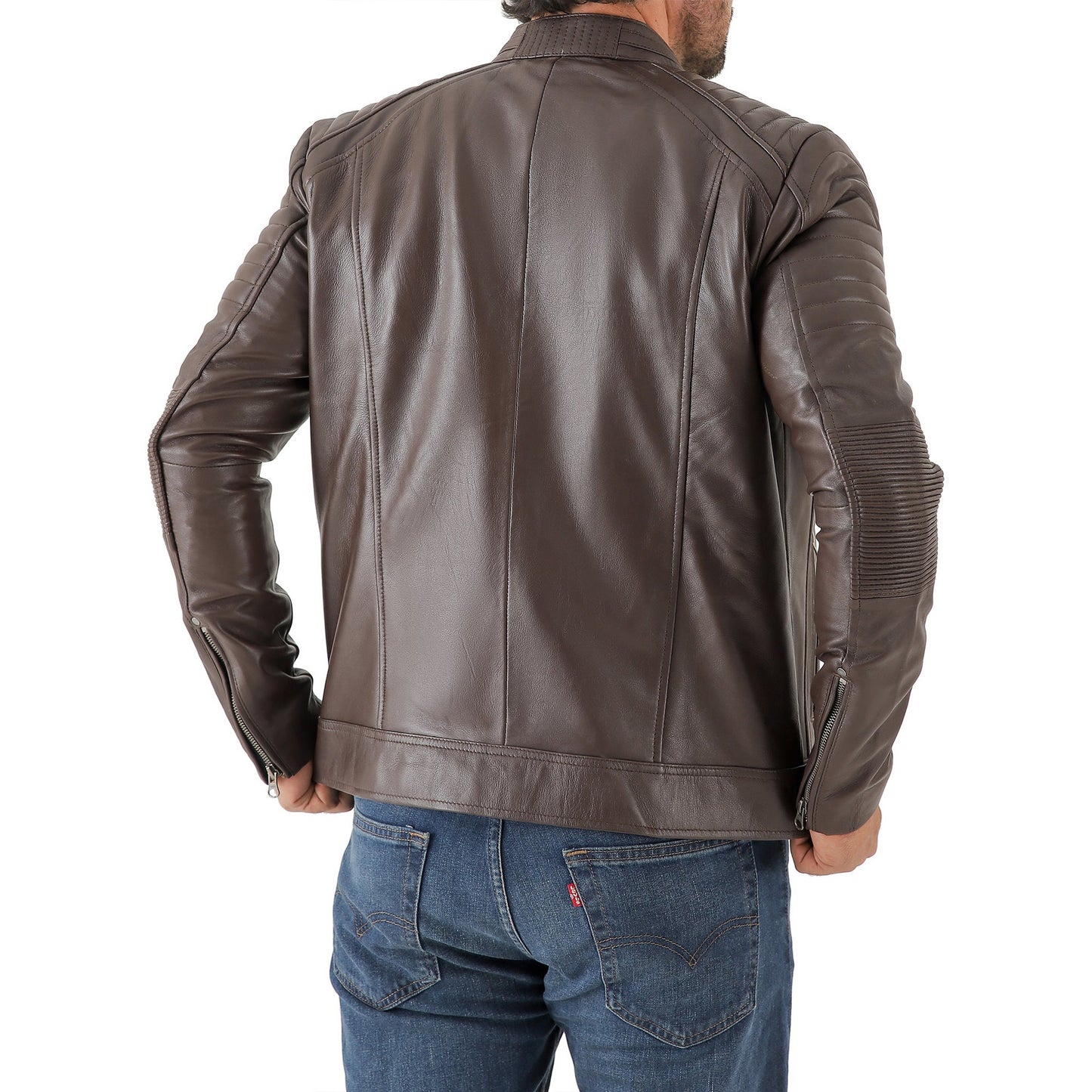 Jild Men's Cafe Racer Biker Leather Jacket