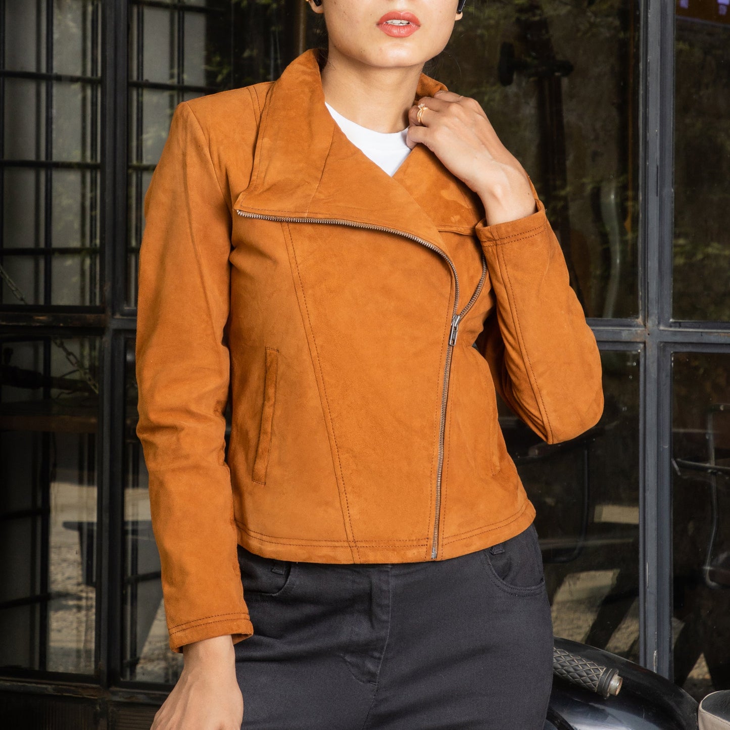 Real Suede Womens Biker Leather Jacket