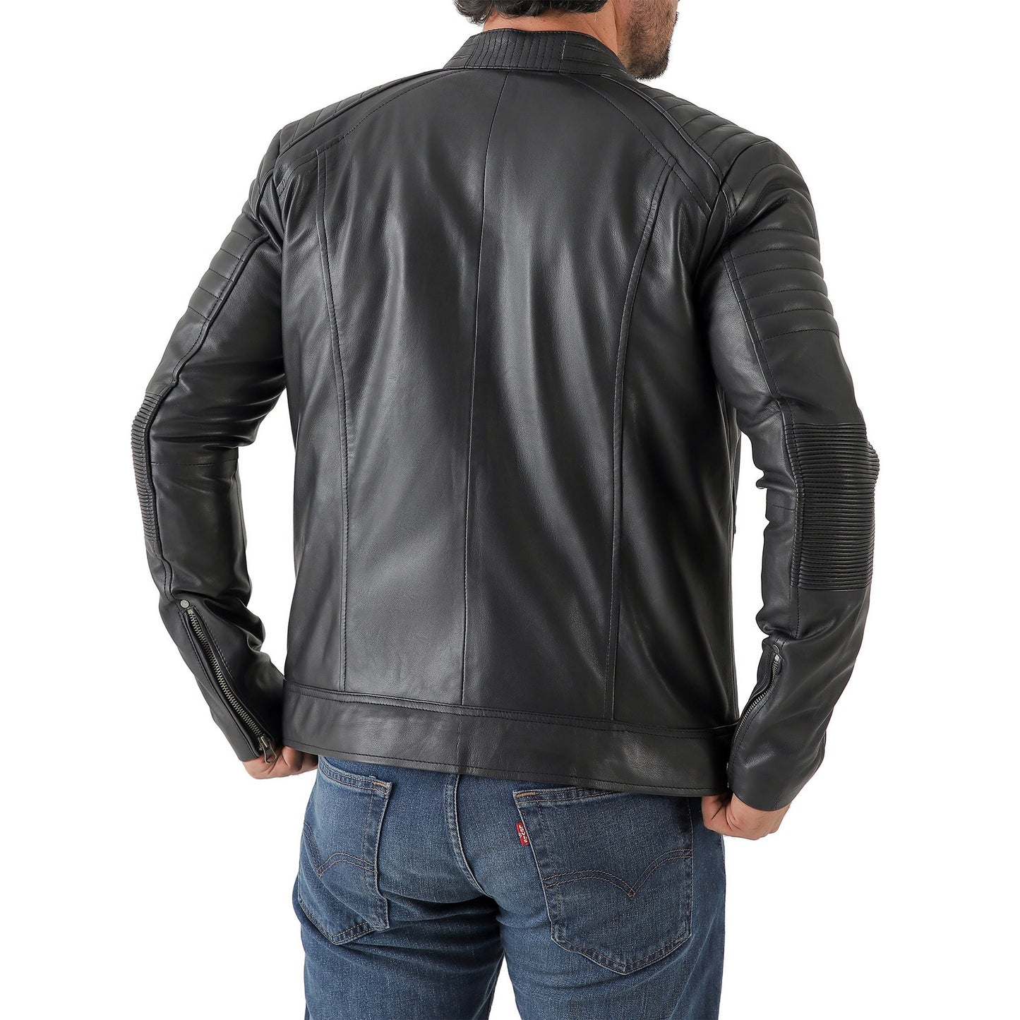 Jild Men's Cafe Racer Biker Leather Jacket
