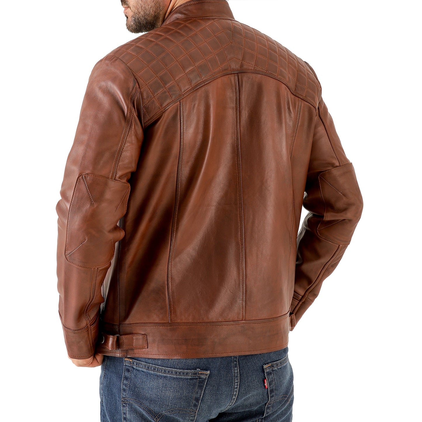 Men’s Vintage Brown Diamond Lambskin Leather Biker Jacket