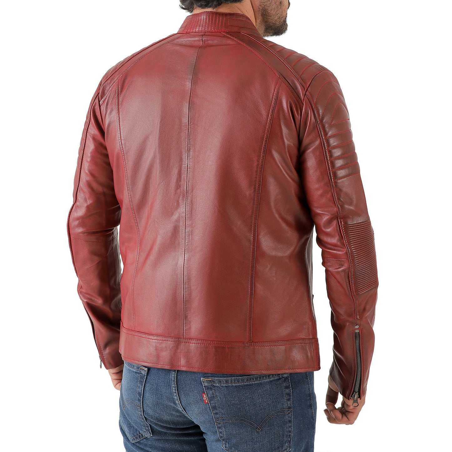 Jild Men's Cafe Racer Biker Leather Jacket