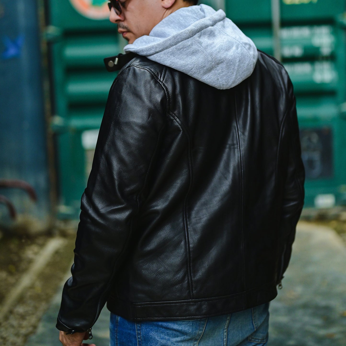 Jild Casual Hooded Vintage Leather Jacket Men with Removable Hood