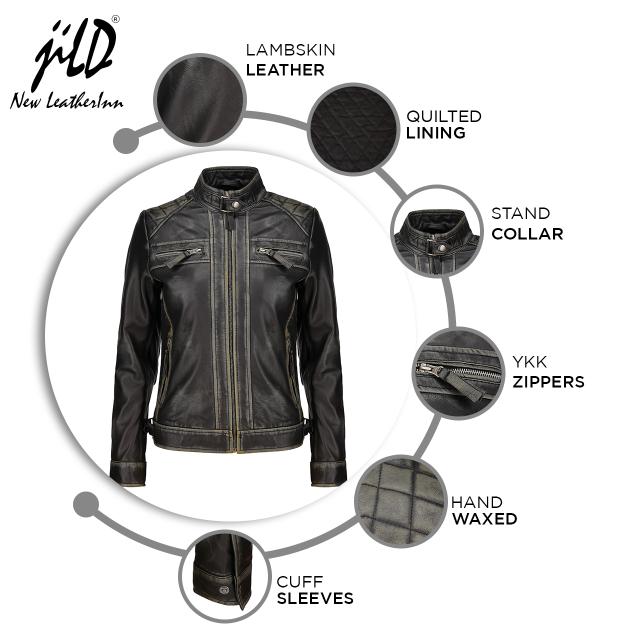 Café Racer Leather Jacket Women - Zip Up Moto Biker Style Casual Fashion Real Lambskin Women's Leather Jacket